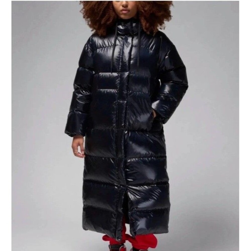 Nike Jordan $375 L Therma Down Fill Parka Hooded Long Coat Shiny Quilted Women's